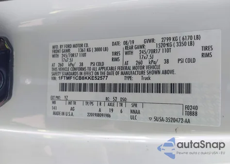 2019 Ford F-150 Xl from USA, damaged, VIN 1FTMF1CB8KKE52577